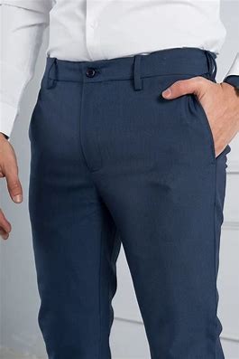 High Quality Navy blue Formal Ankle Length Pants Men Business Elastic Waist Formal Suit
